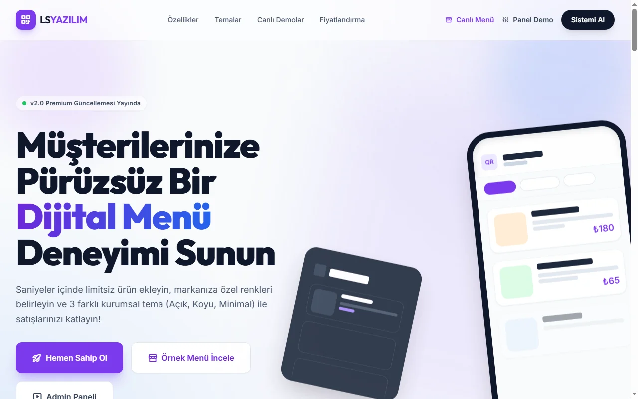 QR Menü Sistemi - Dijital Menü Çözümü Kurumsal Ekran Görüntüsü