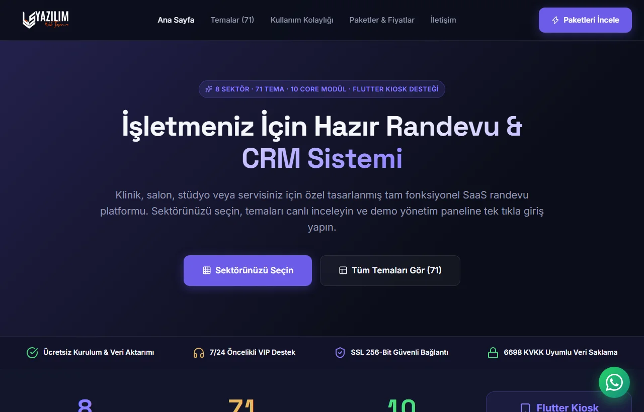 RandevuLS - Sektörel B2B Randevu & CRM Platformu Kurumsal Ekran Görüntüsü